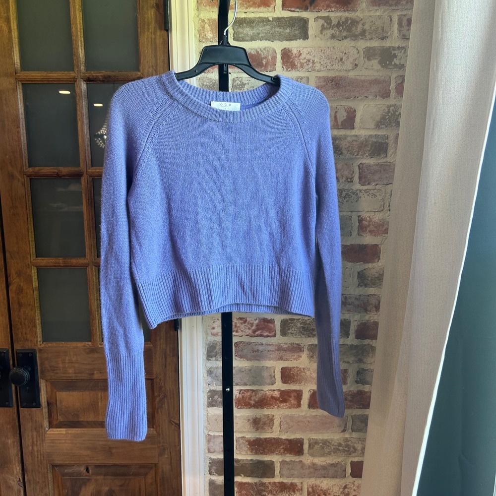 OGD Sweater Women Purple 100% Cashmere Raglan Long Sleeve Cropped Coquette S